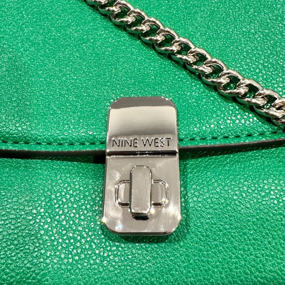 Nine West Green Minka Silver Chain Silver Logo Crossbody Bag and Handbag NWT - Picture 7 of 10